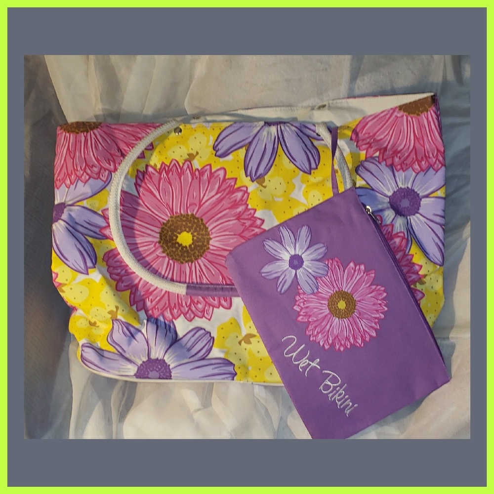 🌼🌻Huge Floral Beach Bag w/ Wet Bikini Pouch🌻🌼